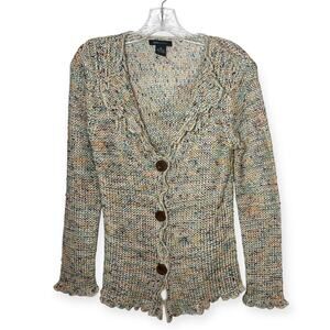BCBGMAXAZRIA Multicolor Knit Button Cardigan Sweater Sz Medium Boho Cottagecore